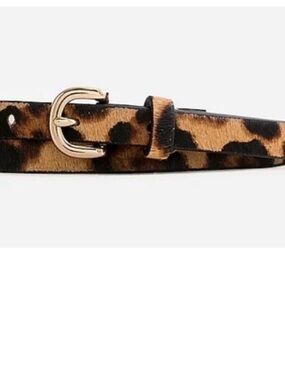 Jcrew NEW Leopard Print Faux calf-Hair Skinny Belt with Gold Buckle sz XS